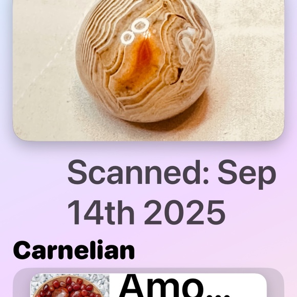 Orange/Tan/Cream/White Banded Agate Sphere & Small Carnelian Eye - Picture 8 of 10